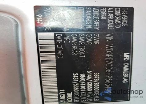 2017 Mercedes-Benz Sprinter 2500 из США, поврежденный, VIN WD3PE7CD6HP565499